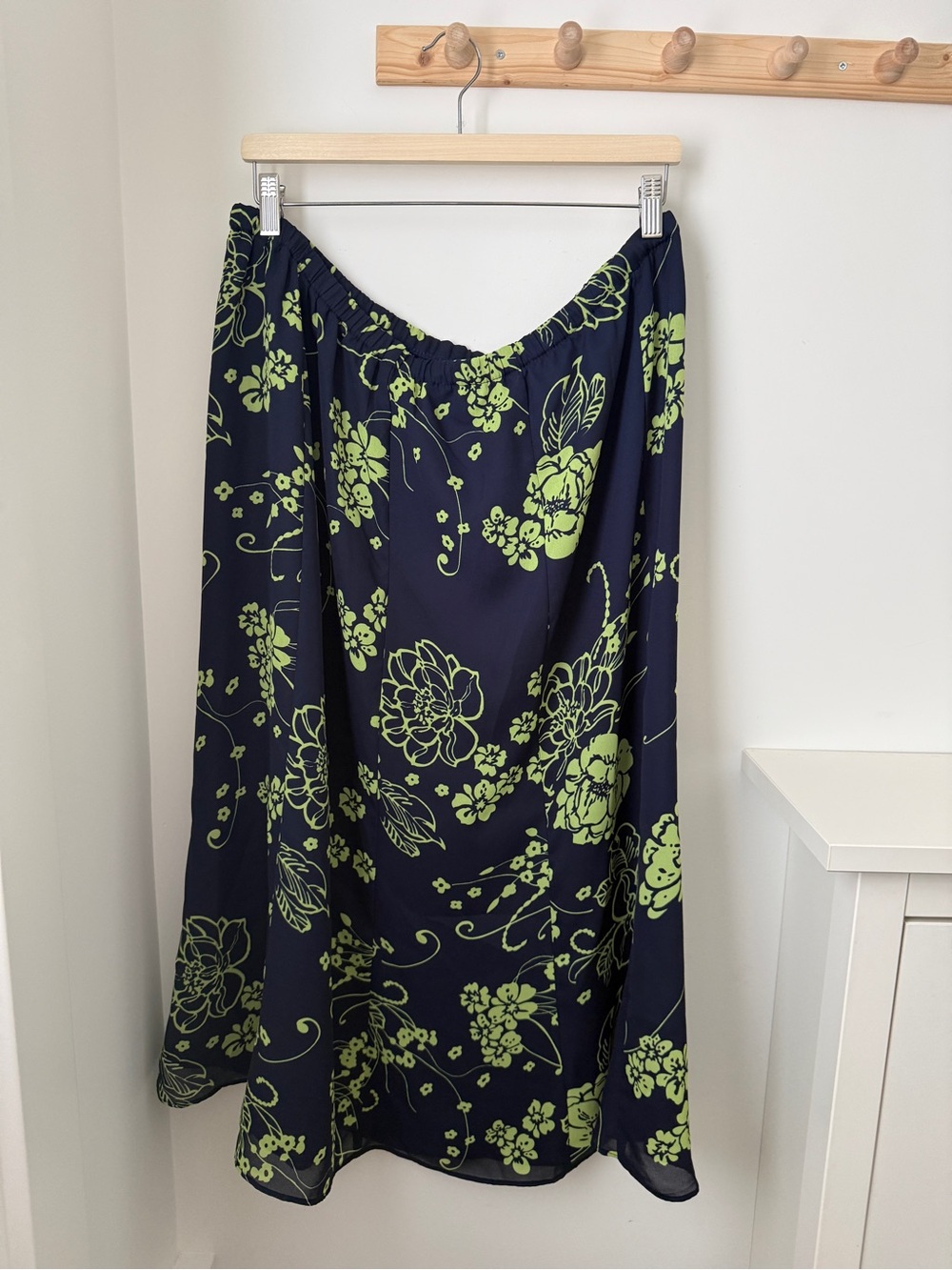 Navy Floral Maxi Skirt with Lime Green Print - Plus Size